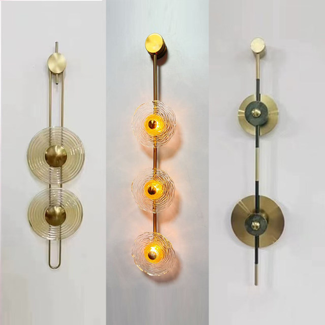 Nordic long glass golden wall lamp designer modern simple sales department villa study walkway lamp