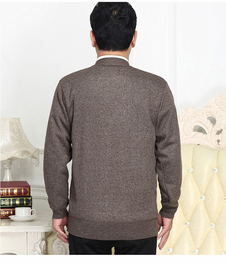 Đàn ông trung niên mùa thu đông mới cộng với áo len dệt kim nhung dày Bố mặc áo len đan cổ chữ V blazer nam