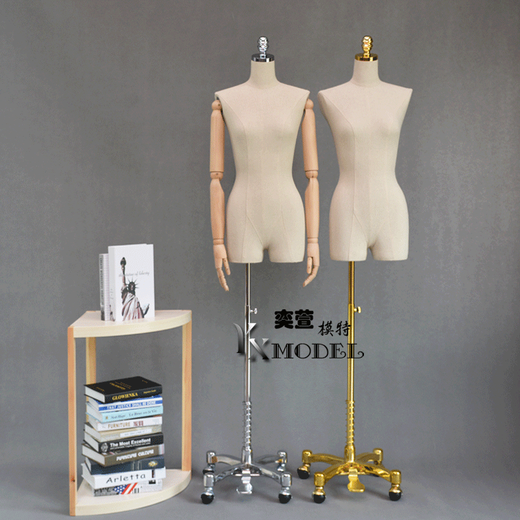 Female half-length model golden head cover universal wheel base Korean model props wedding dress shop clothing hanger silver