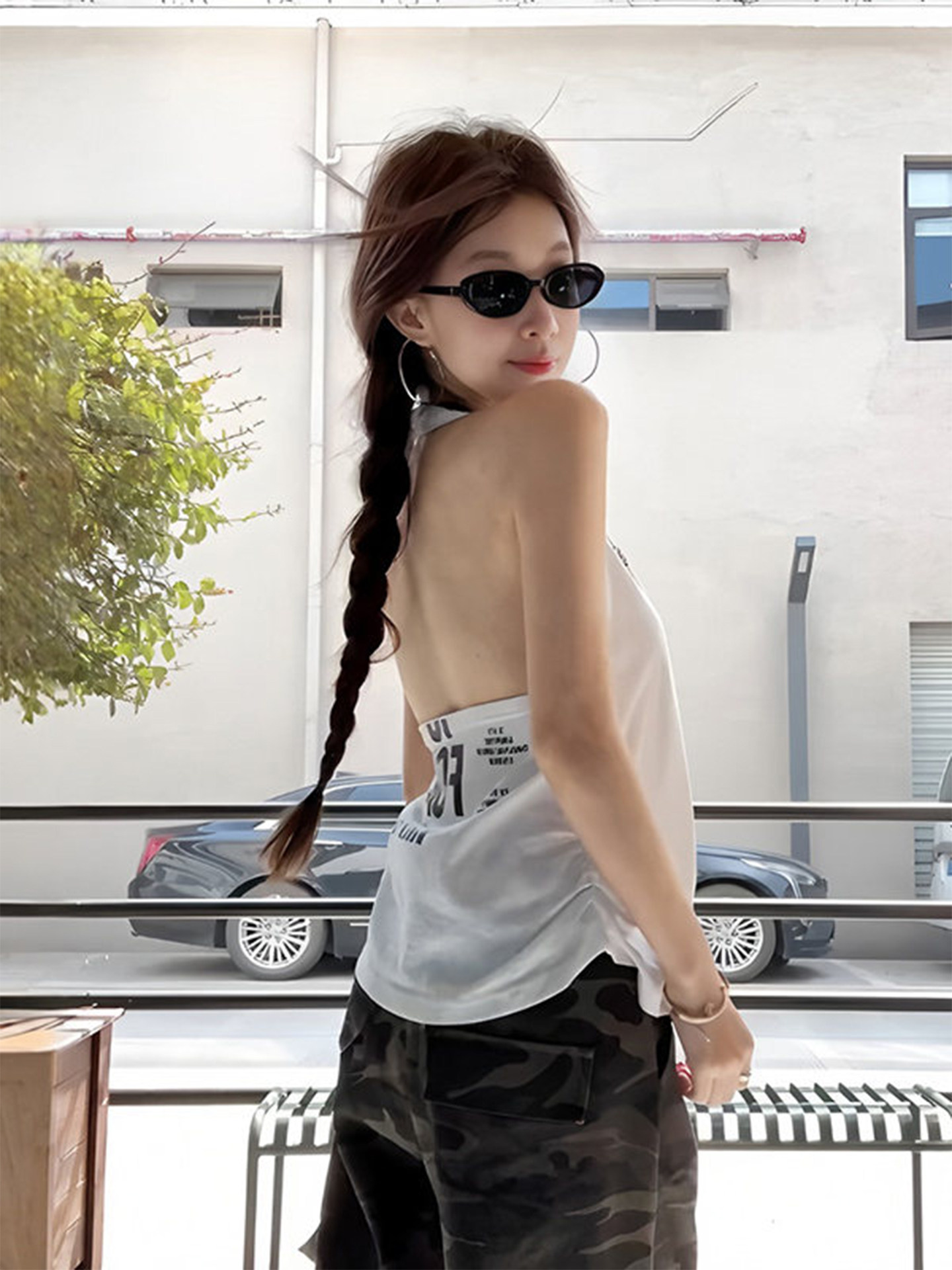 Plus Size Halter Backless Tank Top – White Sleeveless Summer Shirt, Sexy Layering Top for Curvy Women