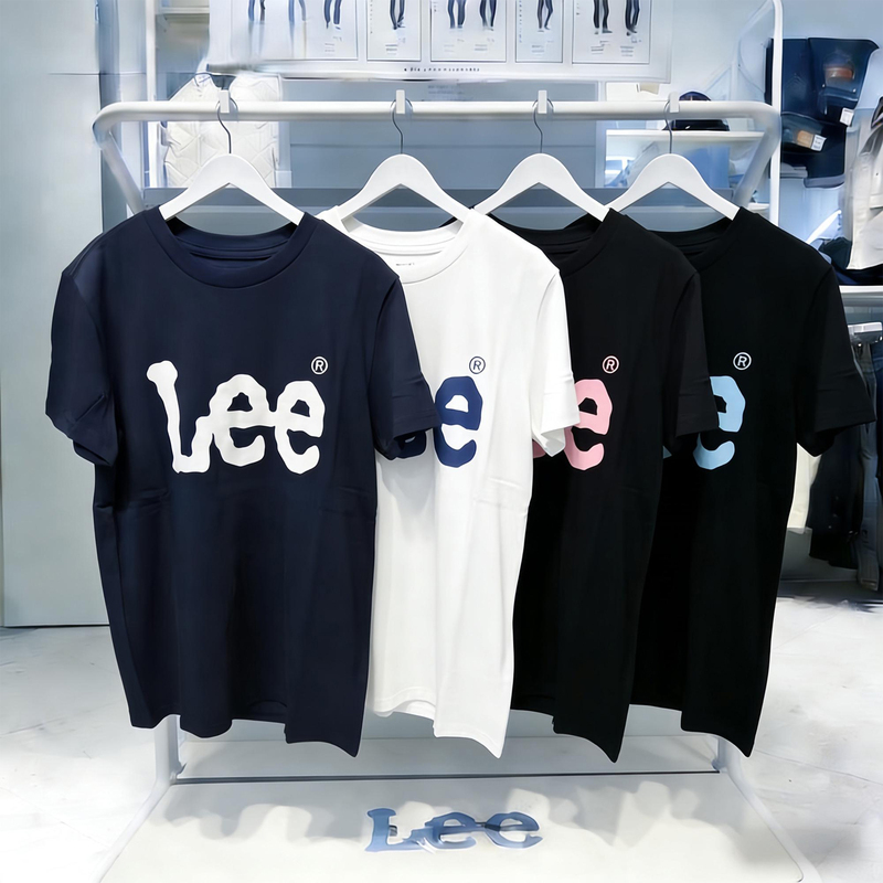 Lee Summer Men's Short-Sleeved Classic Logo Printed Large Letter Round Neck T-Shirt Pullover Trendy Top Pure Cotton Breathable