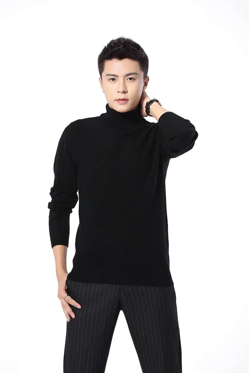 Mùa đông mới len Merino mix cashmere dày phần cổ áo len cao cổ jacquard đan áo len nam thời trang nam