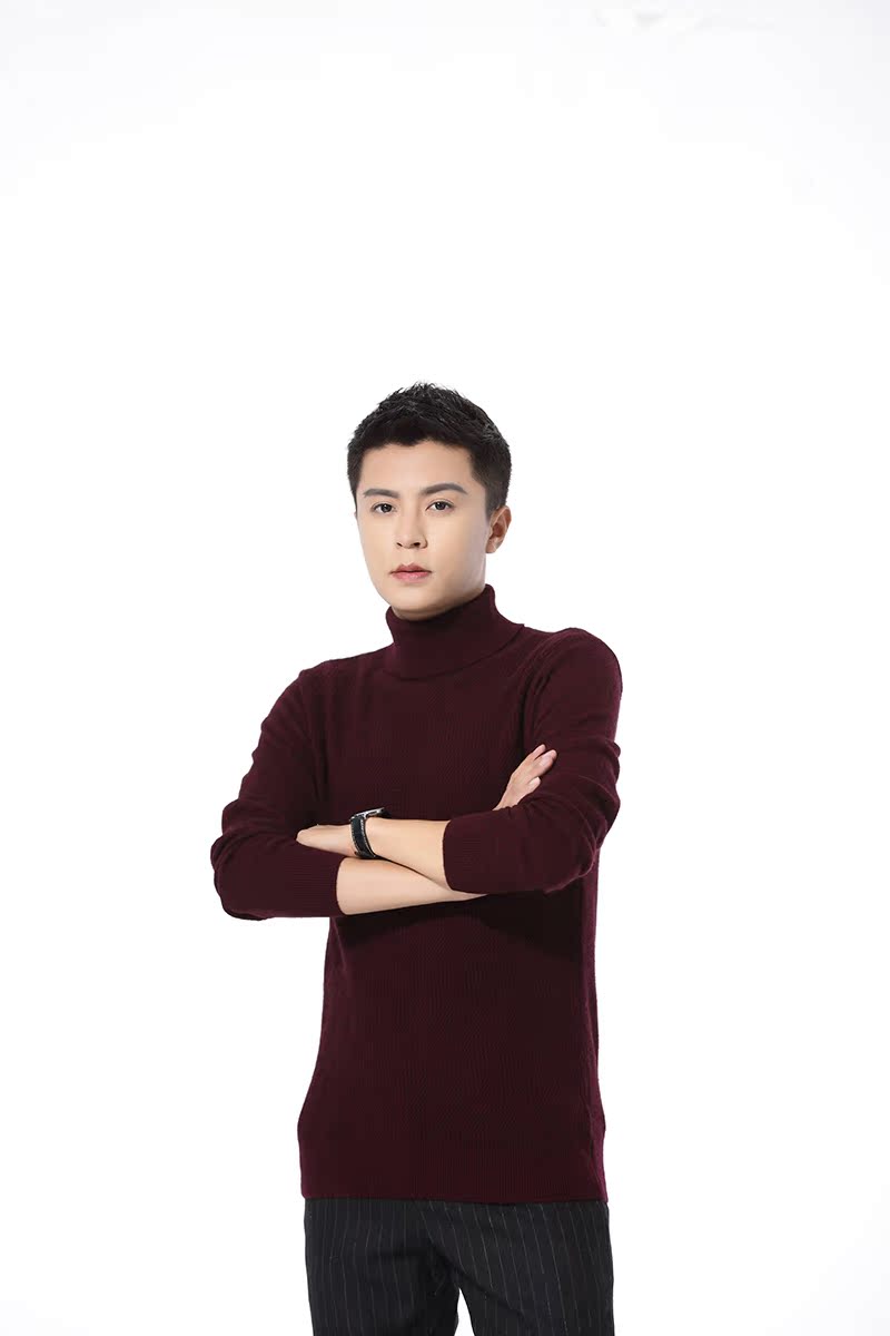 Mùa đông mới len Merino mix cashmere dày phần cổ áo len cao cổ jacquard đan áo len nam thời trang nam