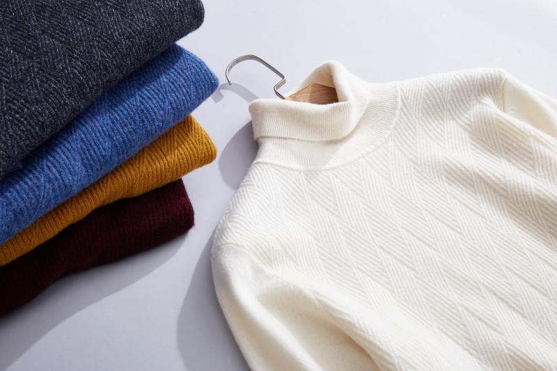 Mùa đông mới len Merino mix cashmere dày phần cổ áo len cao cổ jacquard đan áo len nam thời trang nam