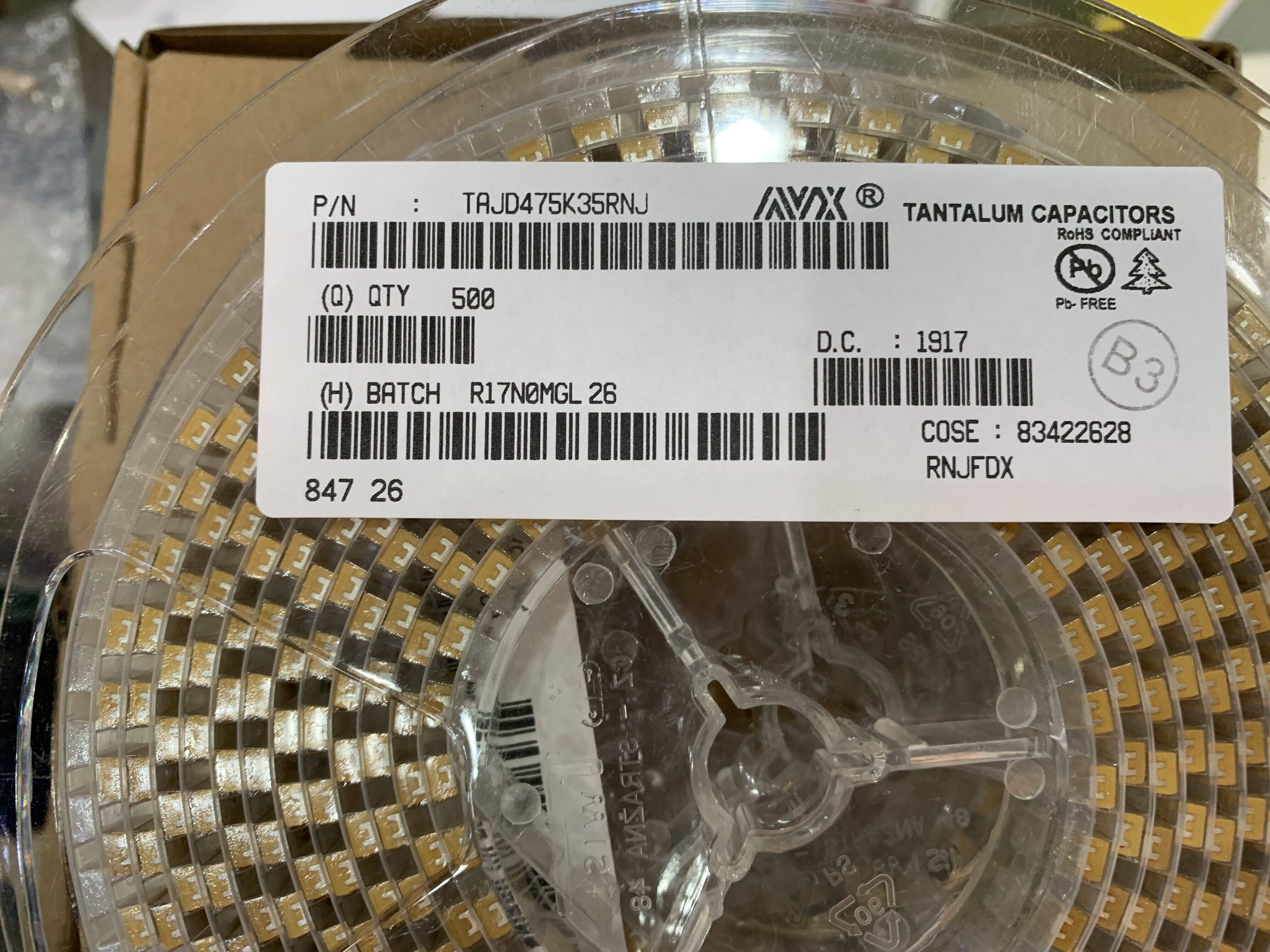 Tantalum capacitor TAJB475K035RNJ 35V 4 7UF 475V 3528 1210 Type B 10% yellow