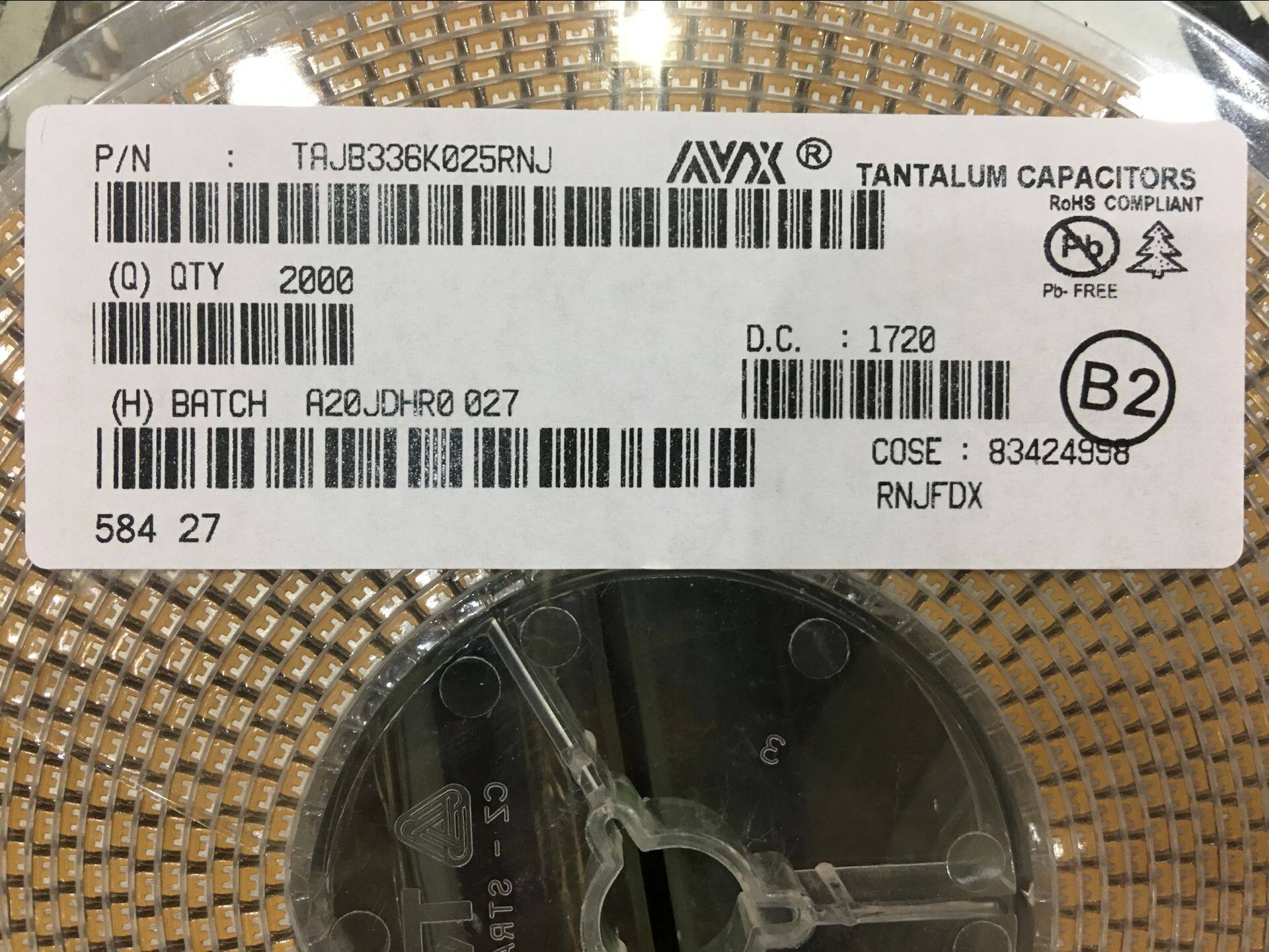 Tantalum Capacitor TCJB336K010R 10V 33UF 10% 336A 1210 3528 Yellow