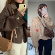 HEYGIRL Black Brother Korean version of loose short double-sided woolen coat Womens Small man slim woolen jacket winter