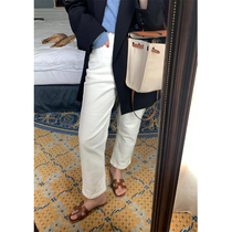 HEYGIRL black elder Korean temperament straight casual pants women Autumn white high waist slim nine small feet jeans