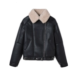 Heygirl Black Brother Boston Evening News Big Lape Mao Mao Splicing Motorcle Service Женский зимний ветровый стек и теплый кожаный курт