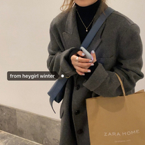 HEYGIRL black elder brother with 80% wool Korean version of long double-sided tweed coat womens small woolen jacket winter