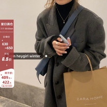 HEYGIRL black brother contains 80%wool Korean version of the long double-sided wool coat female small wool coat winter