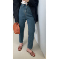 HEYGIRL black brother Korean version of high waist straight nine jeans female slim slim feet long pants Autumn New