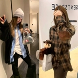 Heygirl Black Brother Edinburgh замшевая клетчатая клетка+полосатая контрастная цветовая рубашка Женская осень дикая длинная рубашка