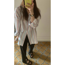 HEYGIRL Black Brother Korean version of loose striped shirt female design sense niche temperament shirt casual long sleeve top