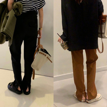 HEYGIRL black brother design sense big long leg high waist split wide leg casual pants women autumn straight tube thin trousers