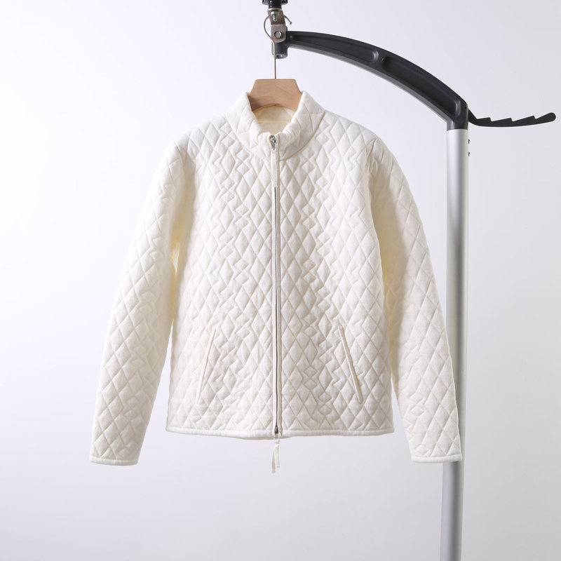 Quilted Wool Cardigan with Stand Collar for Women, Diamond-Patterned Zipper Long-Sleeve Lightweight Warm Jacket for Layering or Outerwear