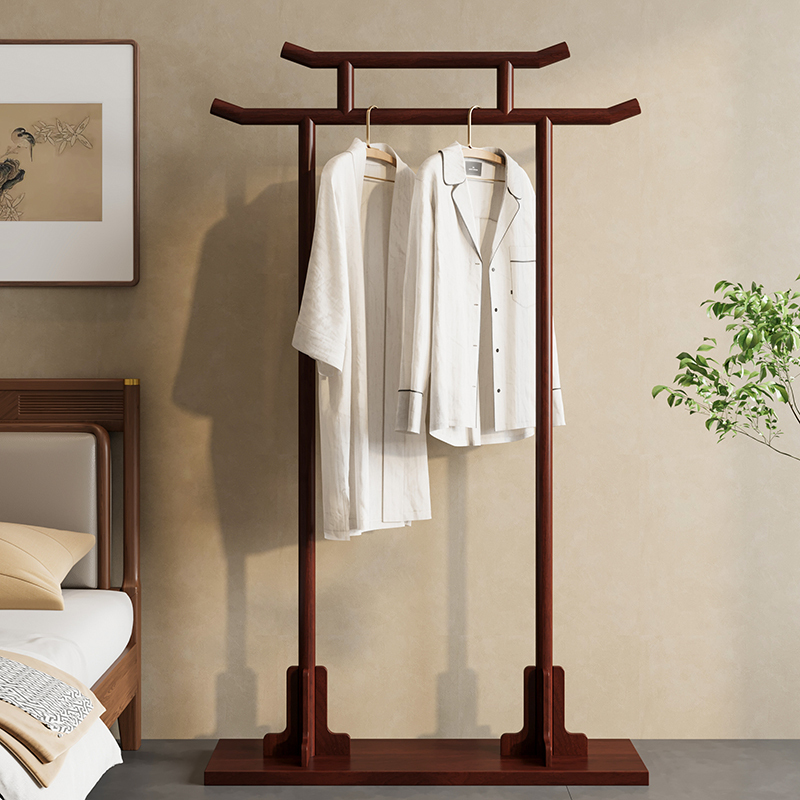 Vintage-Style Corner Floor-Standing Clothes Rack, Space-Saving, Simple Solid Wood Bedroom Clothes Rack, Song-Style Aesthetic Chinese Clothes Rack