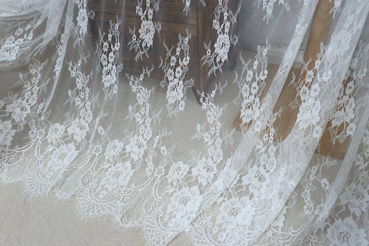 Exquisiter französischer Wimpernspitzenstoff, weiß, handgefertigt, DIY-Vorhang, dekorativ, 150 cm breit, Kleidungszubehör, 3 m Stücke – Detail 9