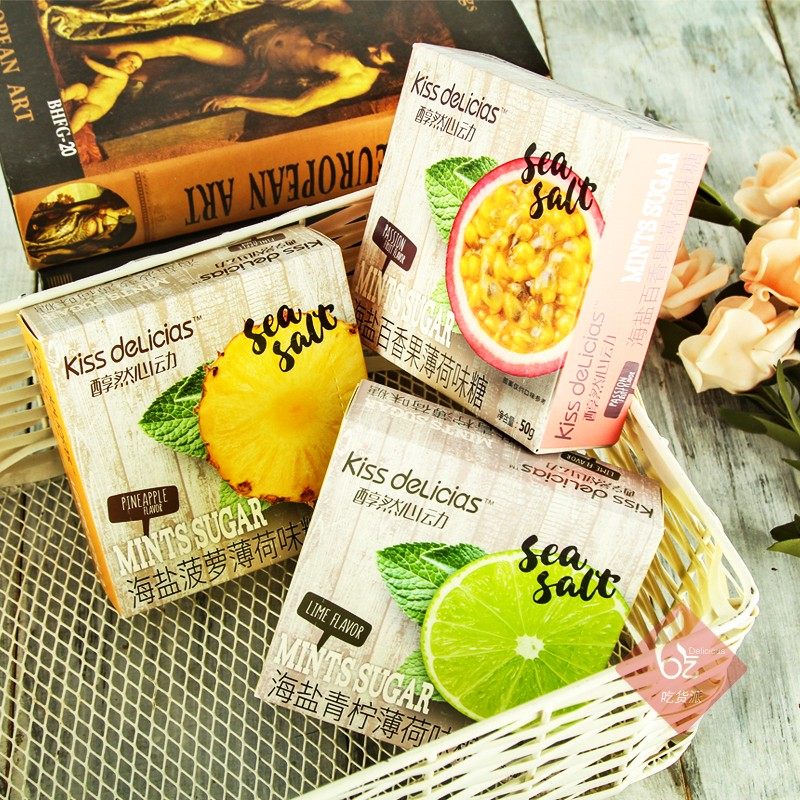Sea 100 million mellow with mint sugar 50g2 boxed sea salt lychee rose pineapple pepsily fruity taste kissing sugar candy