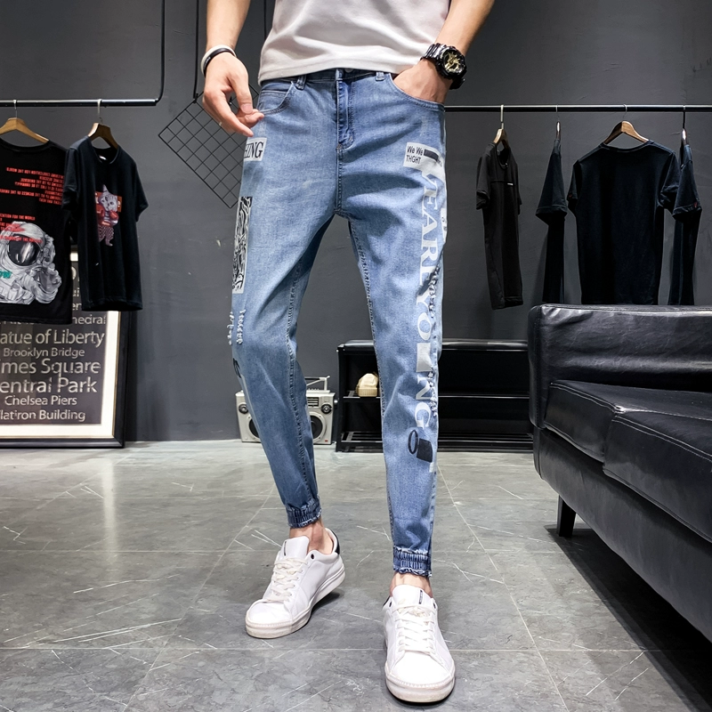 Quần jeans nam 9 điểm mùa hè Phiên bản Hàn Quốc của quần skinny bút chì trơn xu hướng của người đàn ông xã hội người đàn ông chân nhỏ quần nam - Quần jean