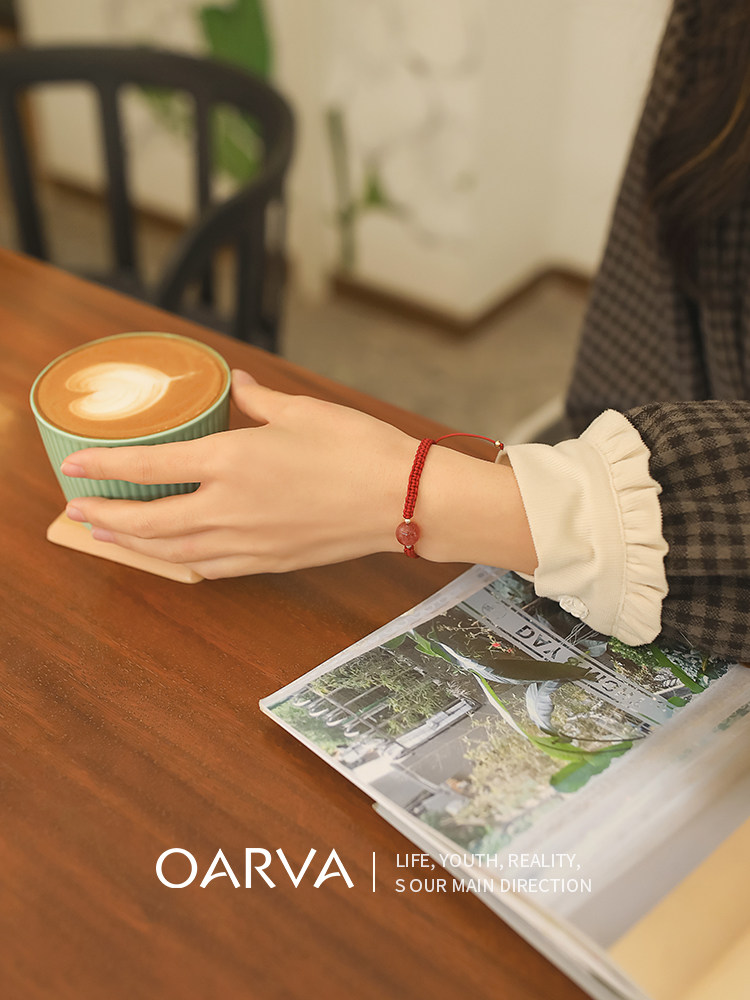 Strawberry crystal Crystal life year red rope braided Obsidian couple bracelet A pair of hand strokes peach blossom best friend hand rope