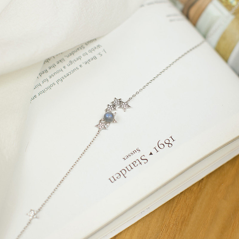 OARVA natural crystal grey moonstone lock bone chain woman 925 pure silver 100 lap necklace guardian star 520 gift