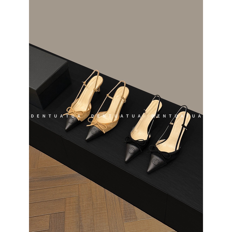 Dentuatua the Gentle Focus of the Spotlight! 26Ss Pointed-Toe Patchwork Embroidered Bow High-Heeled Sandals for Women Dentuatua the Gentle Focus of the Spotlight! 26Ss Pointed-Toe Patchwork Embroidered Bow High-Heeled Sandals for Women