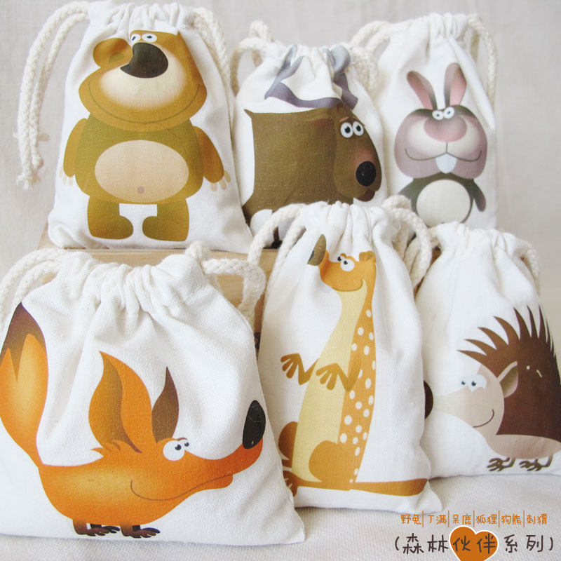 totu forest partner bundle pocket cotton and linen storage bag children's cartoon bag animal sugar bag custom printing
