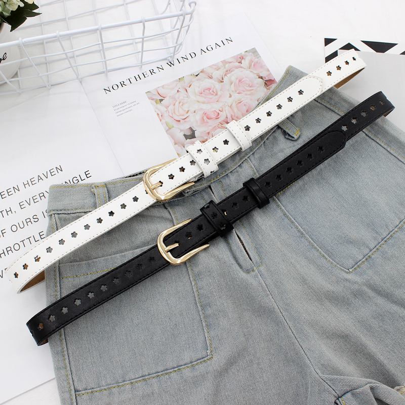 Lady Summer Plum Blossom Shaped Full Bore Belt 100 Hitch Decoration Denim Shorts Fashion Needle Buckle Strap Han Craze Pants Strap