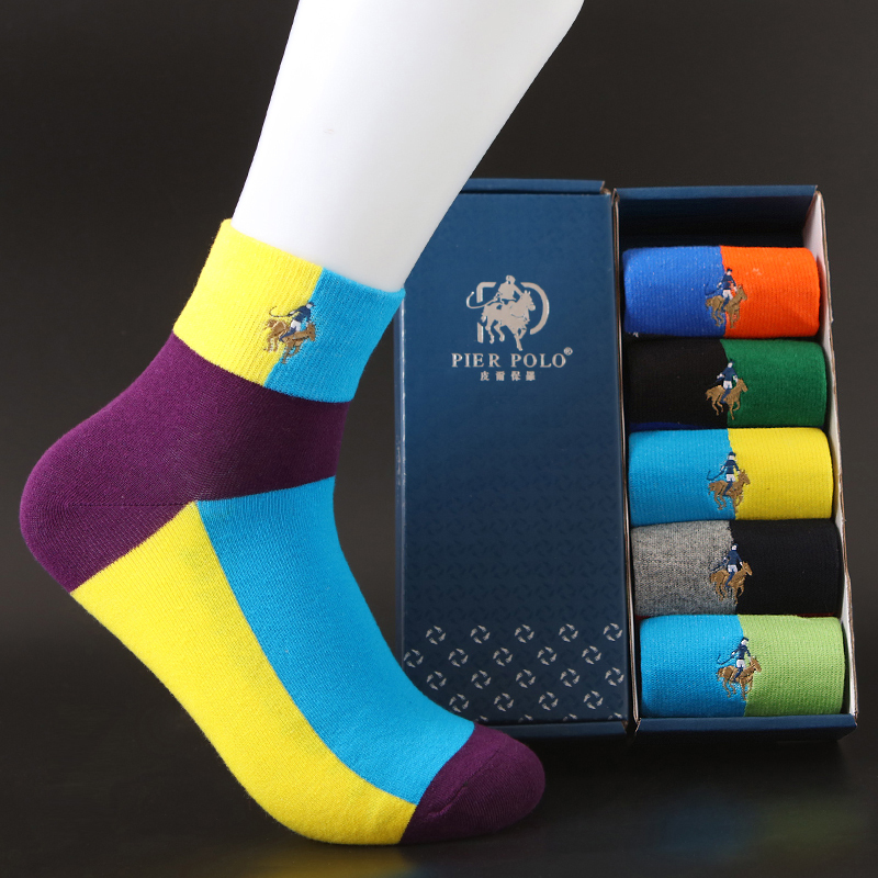 5 Pairs of Jiadeli Paul Polo Socks Men's Short Socks Spring and Summer Pure Cotton Deodorant Colorful Mid-Calf Socks Short Sports Socks