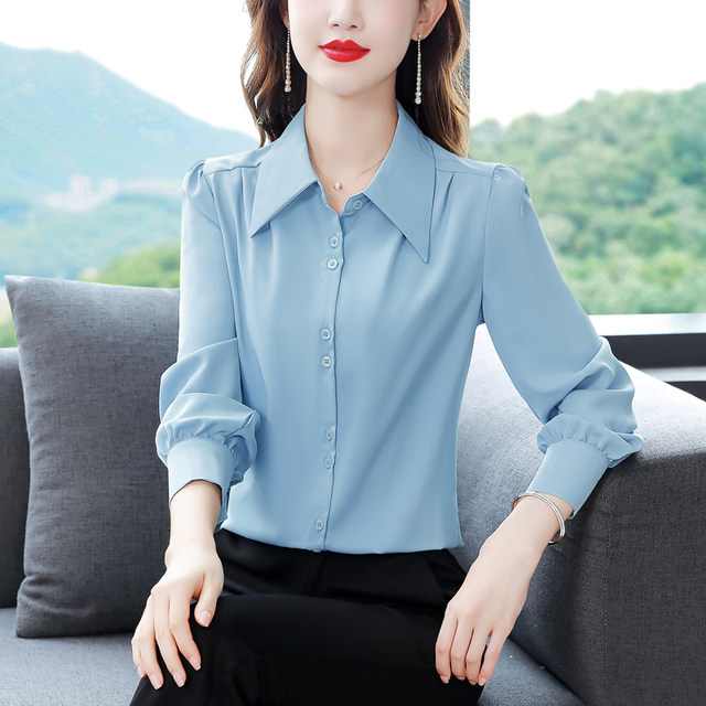 High-end silk shirt women's long-sleeved small shirt autumn new style foreign style shirt all-match belly-covering mulberry silk outerwear top