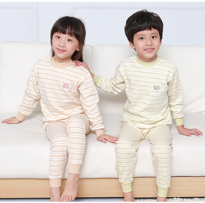 Xiao Qinglong màu cotton mùa xuân và mùa thu mỏng trẻ em đồ lót cotton đặt bé trai và bé gái đồ ngủ cotton mùa thu quần áo bộ dài tay bé gái