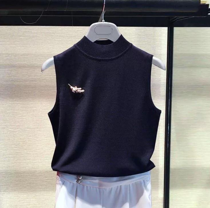 Amass Same Style Women's Clothing 2026 Summer New Inner Wear Sleeveless Half-High Collar Knit Top Camisole