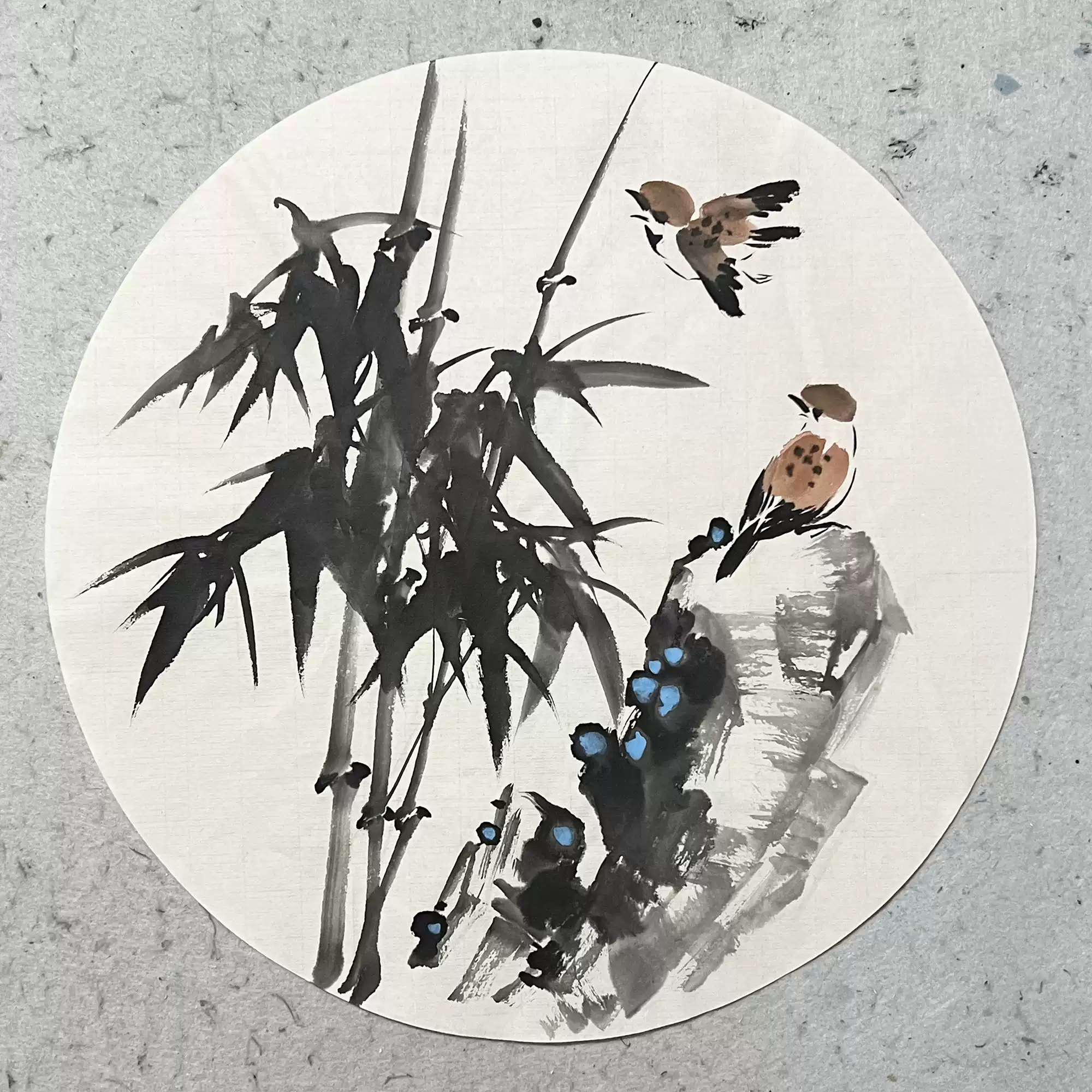 水墨画竹子国画定制四尺八开无款纯手绘花鸟画宣纸画芯新中式墙画-淘宝