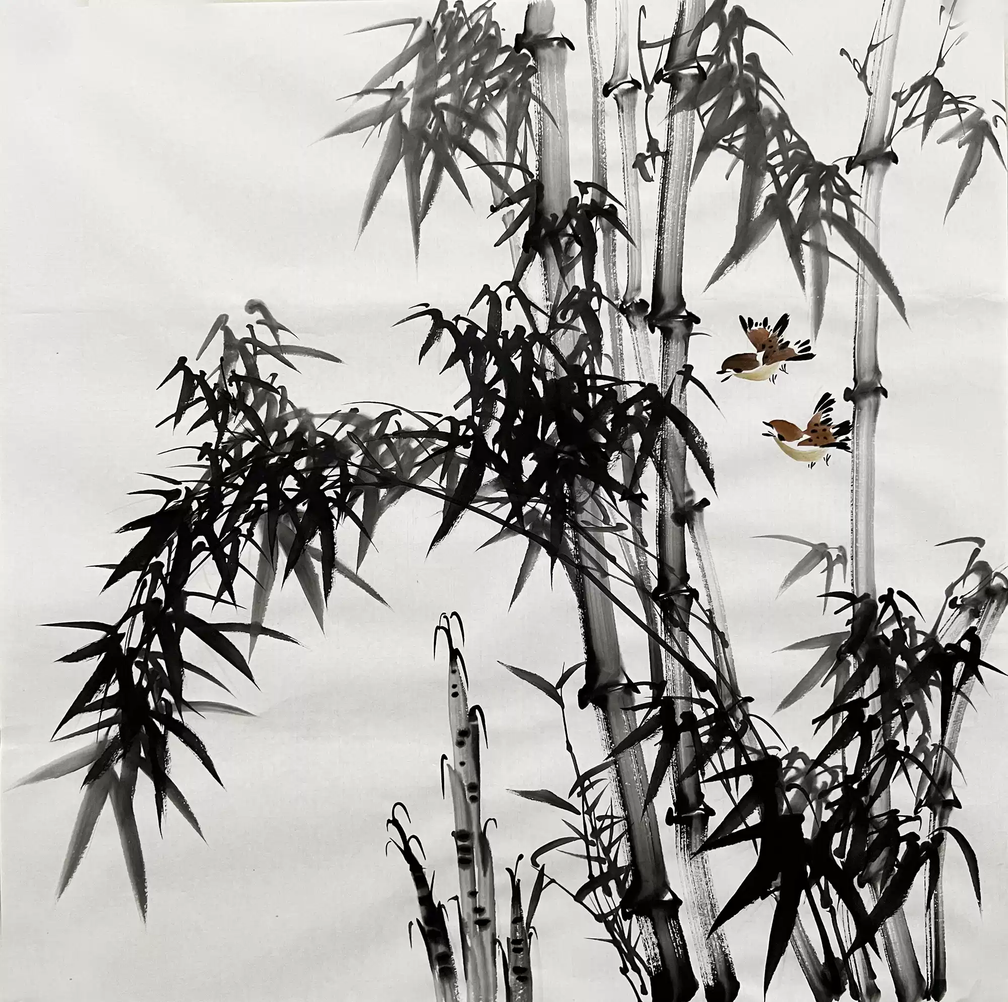 竹子墨竹手绘挂画四尺斗方水墨画玄关装饰中式墙画耕墨轩国画作品