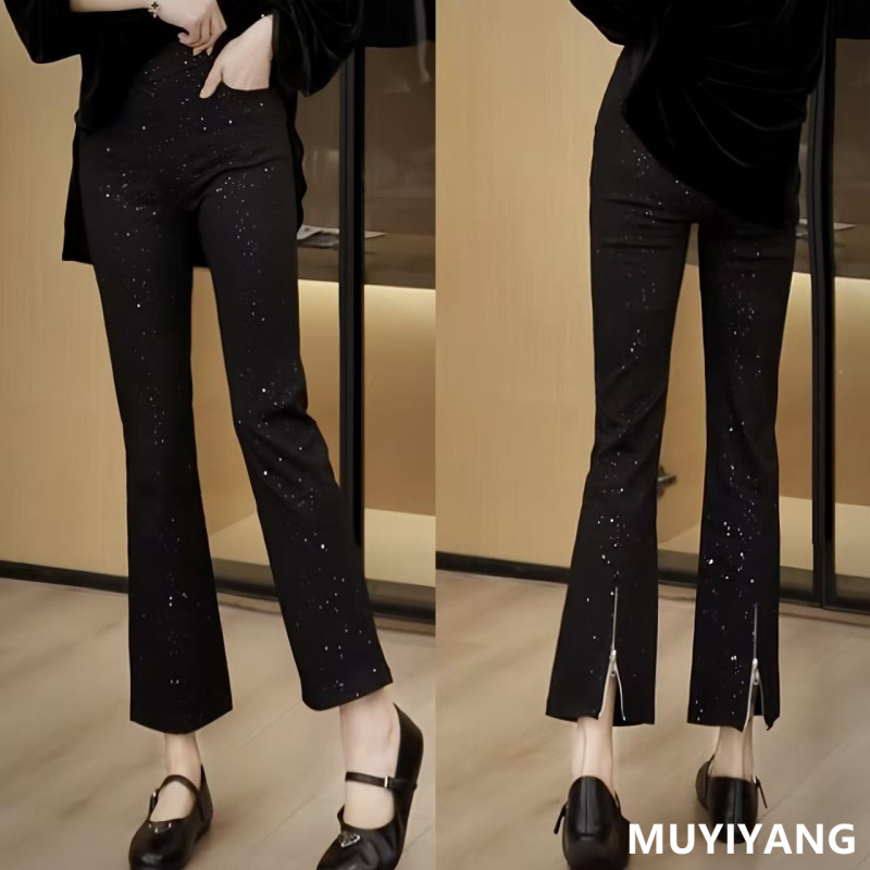 Muyiyang Dazzlingly Beautiful and Unique Niche High-End Starry Sparkling Rhinestone Heavy-Duty Stretchy Plus-Size Casual Pants