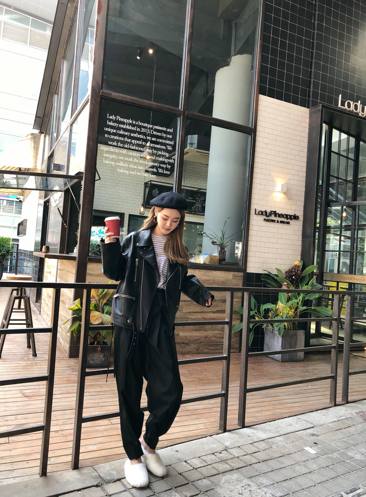 Cang Sangge charmdeer Hàn Quốc nhập khẩu thiết kế da bảo vệ môi trường OVERSIZE hướng dẫn sử dụng da dây rút áo khoác da lộn