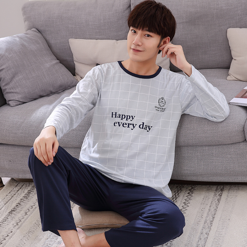 2019 mới mùa xuân và mùa thu mens bông Pyjama áo dài tay và vỗ béo cộng với kích thước của tập sexy nhà quần áo trẻ.