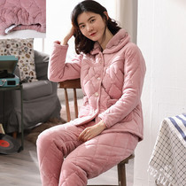 200 Jin cotton cotton moon clothing coral fleece pregnant womens pajamas women postpartum invisible adjustment pants winter thickened two-piece set