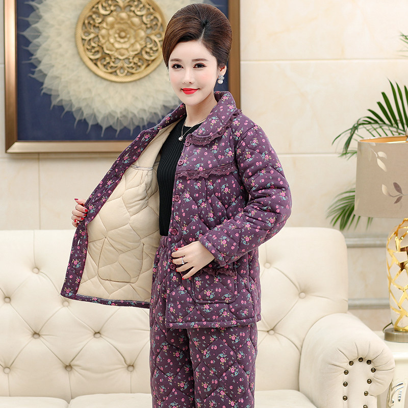 Extra large size autumn and winter women's padded thickened maternity pajamas quilt 200 pounds of pure cotton moon suit female home wear