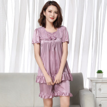 Five-point pants loose thin fat mm pajamas women silk pajamas women Summer fattened plus size Ice Silk pregnant women short sleeves