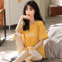 Summer dress new Korean 150cm slim small size women short sleeve Capri pants home clothing set pajamas