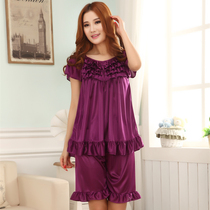 Summer short-sleeved pajamas womens suit large size fat mm200 kg summer sexy cool silk middle-aged loose pajamas