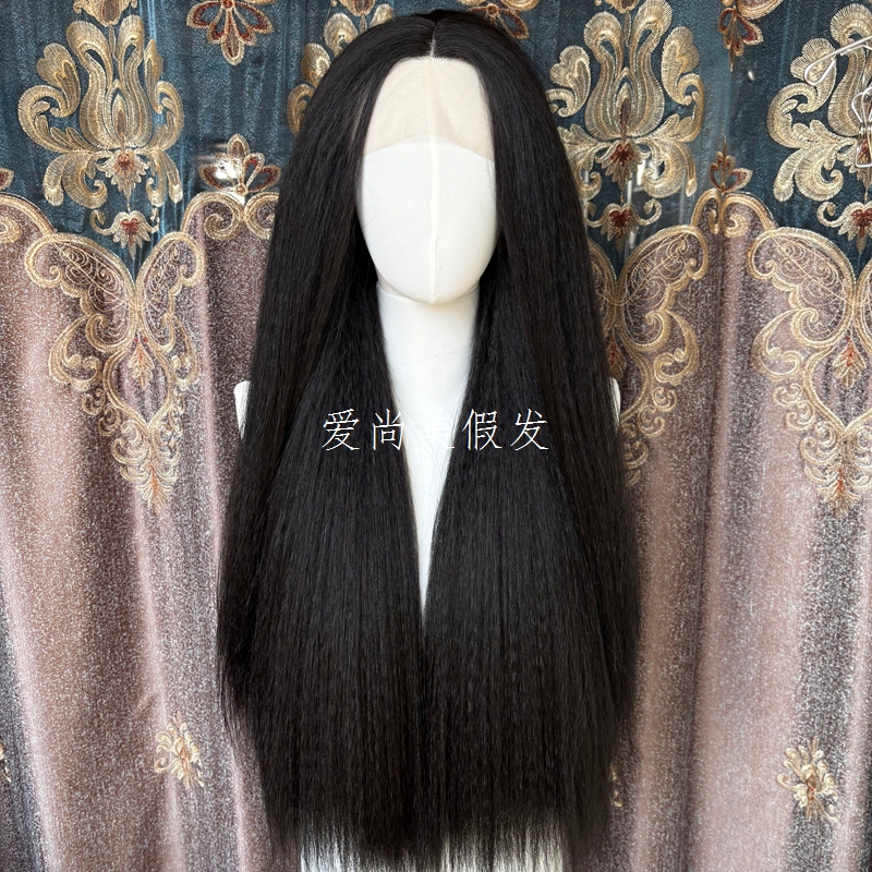 Aishangmei Black Corn Silk Yaki Long Straight Hair Wig for Women, Full Head, Daily Use, Realistic Hair Strands, Natural and Fluffy, Wholesale