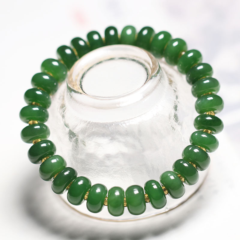Boutique Natural Hetian Jade Jasper Abacus Bead Bracelet Bracelet Old Pit Spinach Green Delicate Oily No Black No Crack