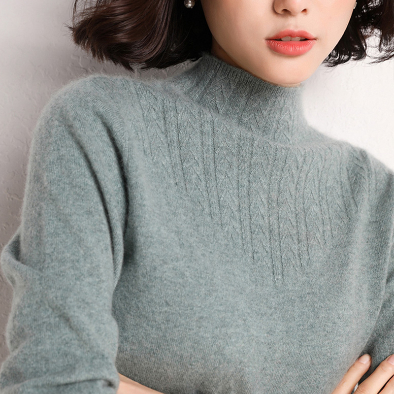 Sweater women's half turtleneck pullover large size thin cashmere bottoming sweater mother sweater temperament
