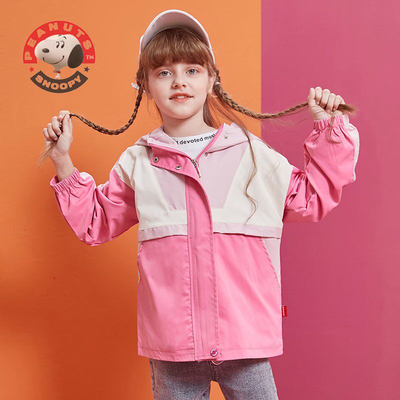 Snoopy Children's Clothing Girls Spring and Autumn New Color-blocking Jacket Middle-aged Children's Fashion Casual Hooded Baseball Uniform Jacket