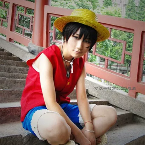 One Piece Luffy COS phù hợp với Luffy cùng mũ rơm thế hệ thứ nhất và thứ hai quần áo anime trang phục hóa trang Vua Hải Tặc nam