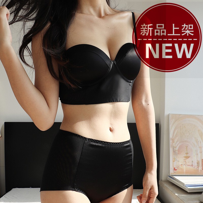 25La Brand Perrla19 Mummy-Style Crepe Satin Mulberry Silk Mesh Bra Women's Underwear Set