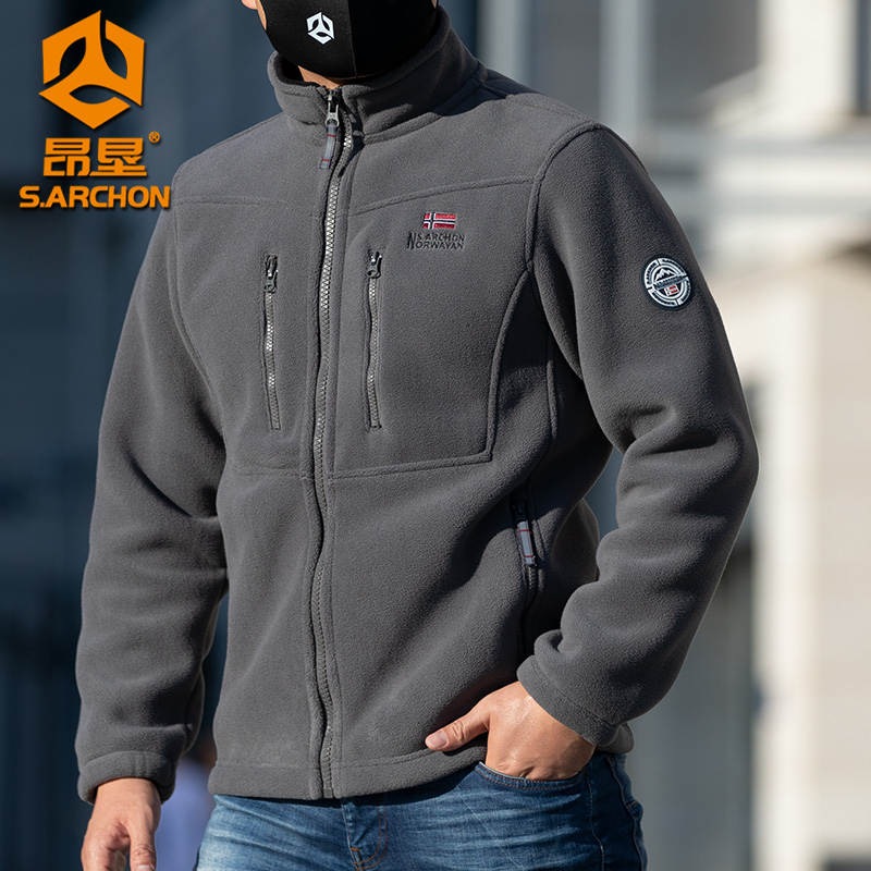 Angken Winter Nuowei Fleece Jacket for Men, Thickened and Fleece-Lined, Outdoor Mountaineering and Hiking Tactical Jacket
